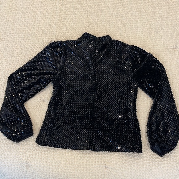 Sanctuary All Nighter Black Sequin Mock Neck Zipper Blouse Top Size M - Picture 6 of 6